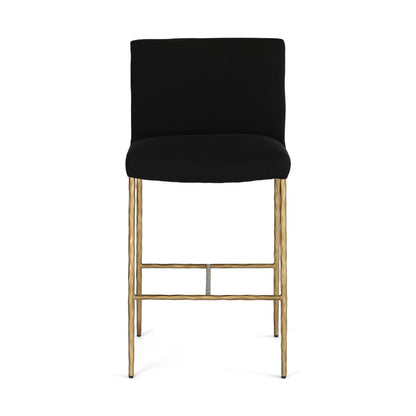 Heston Brass Kitchen Stool with Back - Black Linen