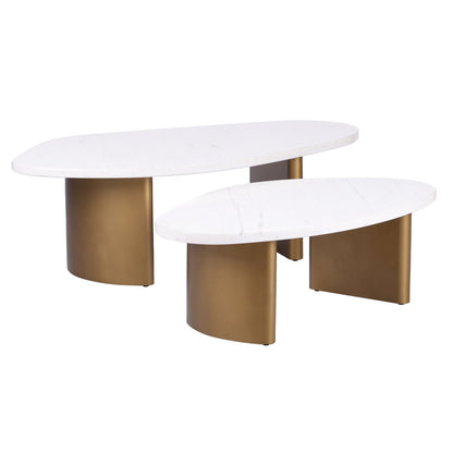 Solstice White Marble Tables Set of 3 - Antique Gold