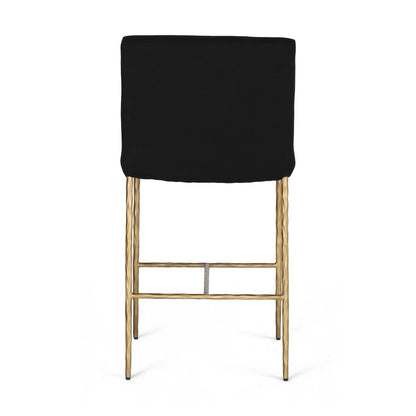 Heston Brass Kitchen Stool with Back - Black Linen