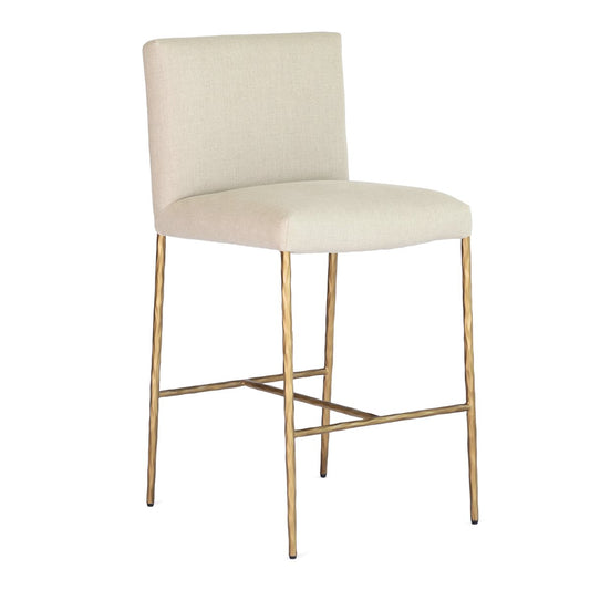 Heston Brass Kitchen Stool with Back - Natural Linen