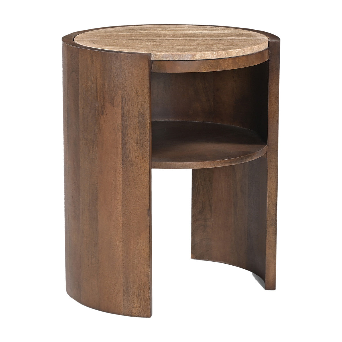 Frankie 50x60cm Travertine Bedside Table - Walnut