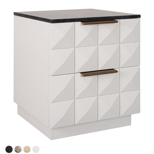 Benedict White Oak Bedside Table - Black Marble