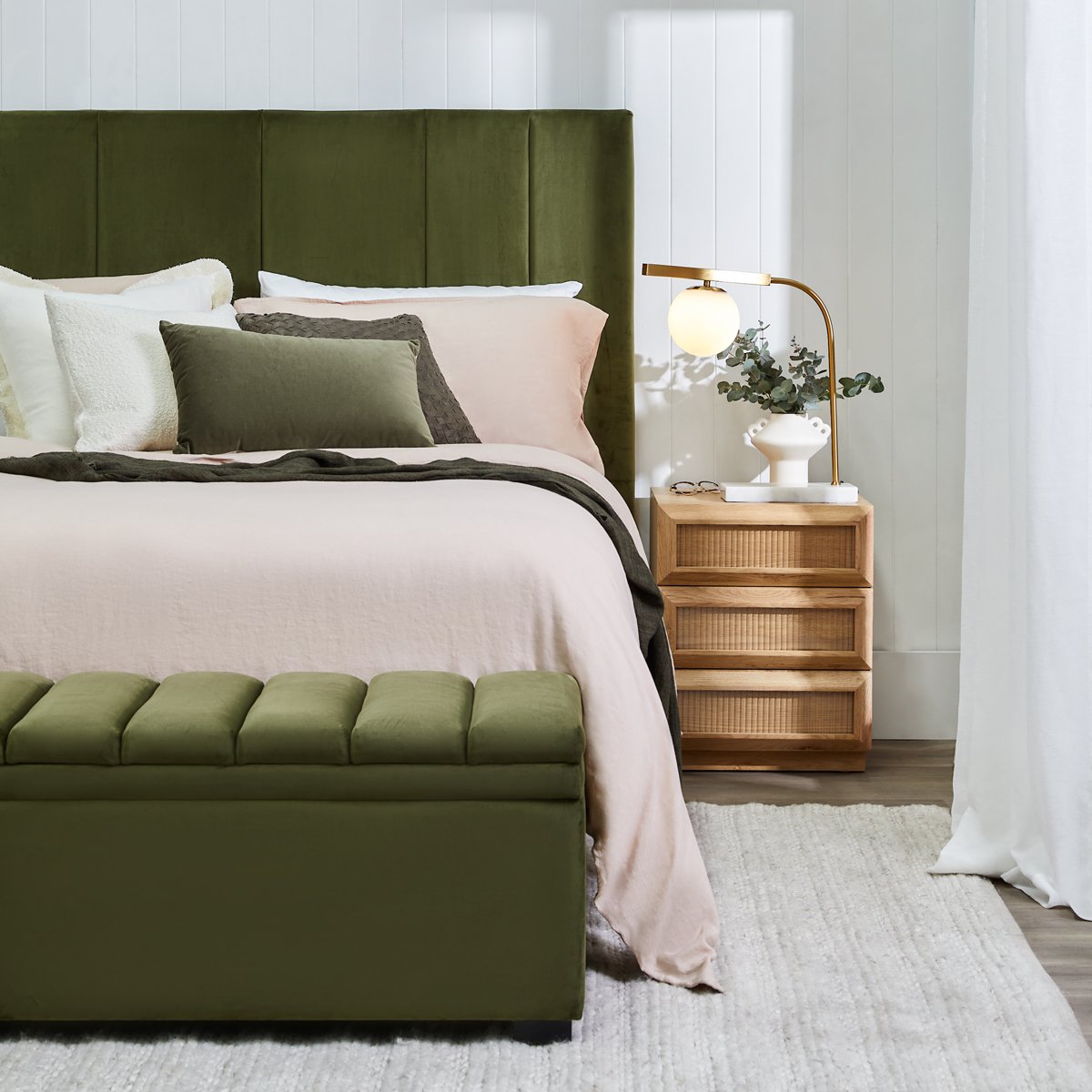 Soho 165x139cm Queen Bedhead - Olive Velvet