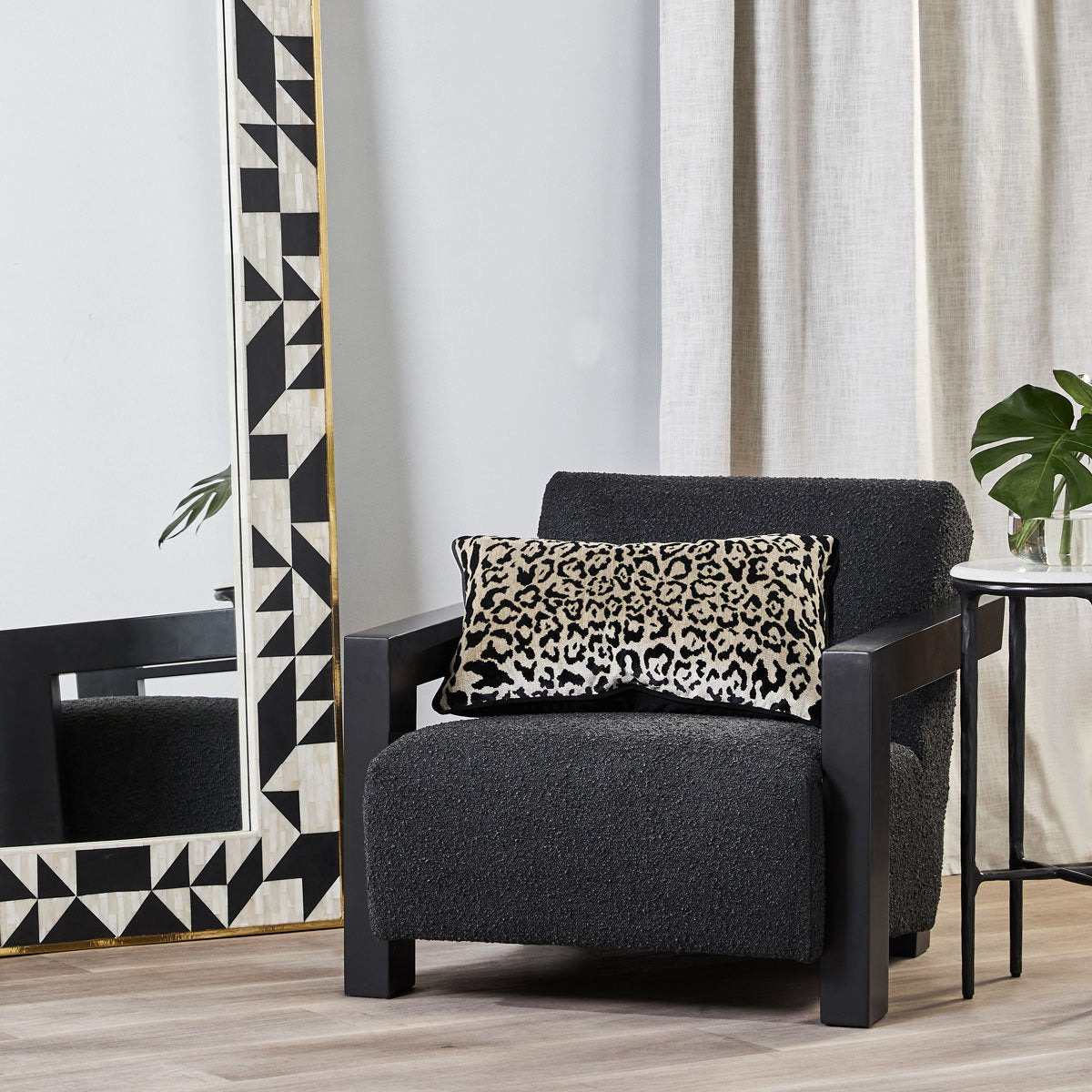 Serene Rectangle Feather Cushion - Leopard Chenille w Black Velvet - OUTLET NSW