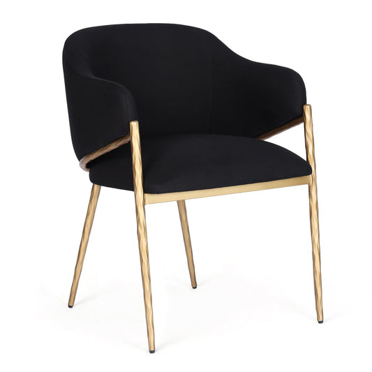 Heston Brass Dining Chair with Arms - Black  Linen