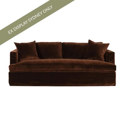 Birkshire 3 Seater Slip Cover Sofa - Dark Chocolate Velvet - OUTLET NSW