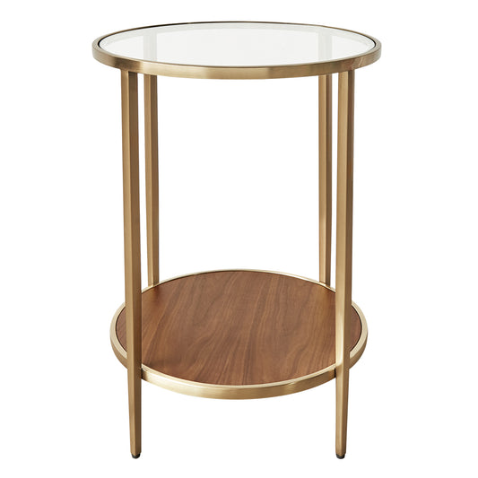 Chloe Glass and Timber Side Table - Gold