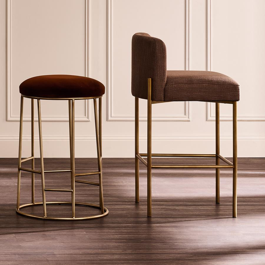 Aiden Gold Steel Kitchen Stool - Dark Chocolate Velvet