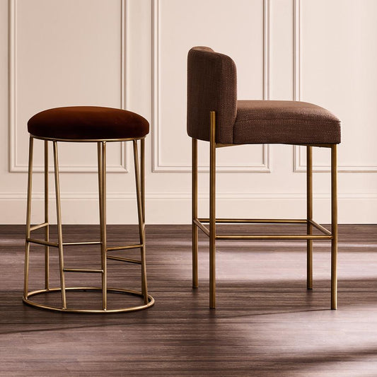 Aiden Gold Steel Kitchen Stool - Dark Chocolate Velvet