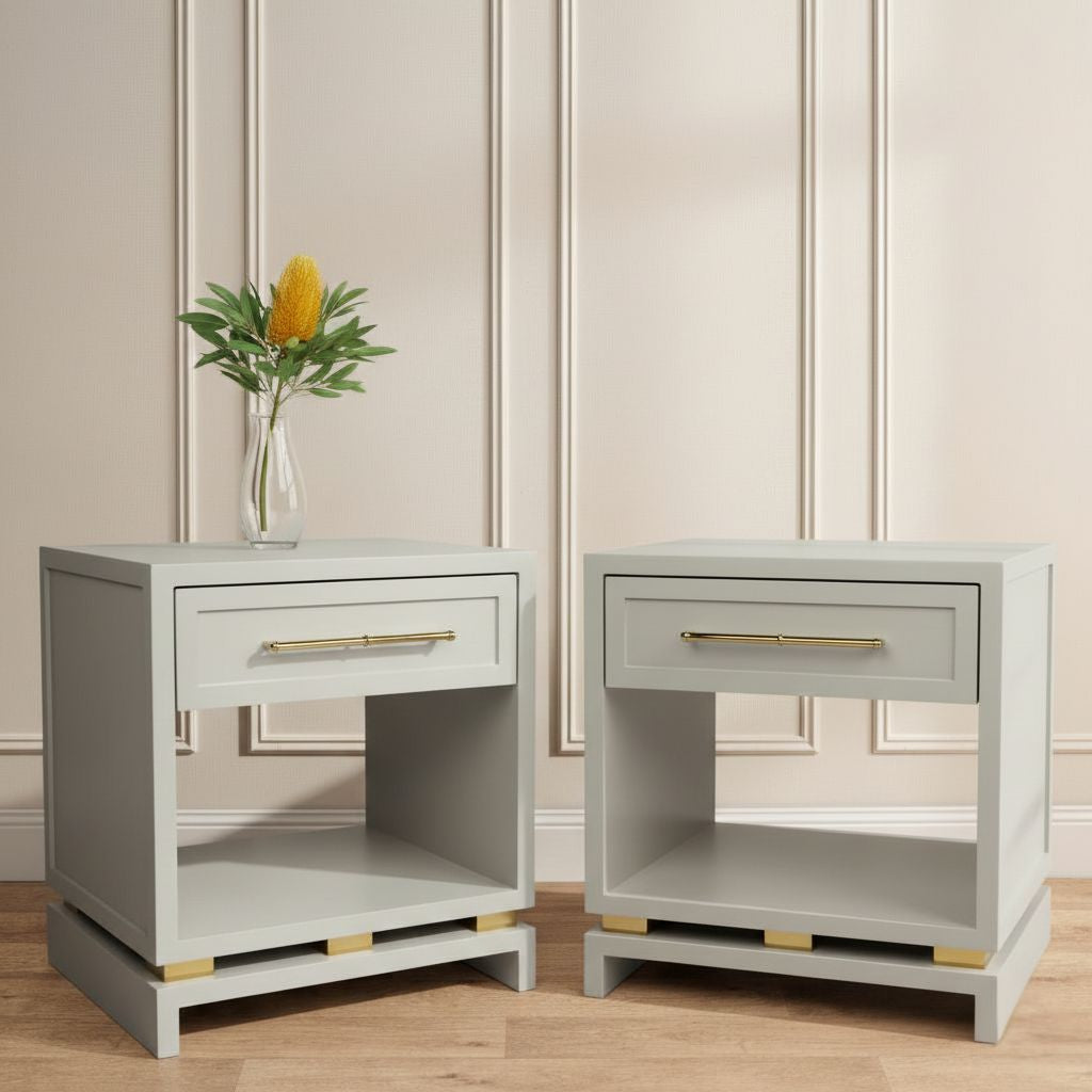 Pearl Bedside Table - Small Grey Set of 2