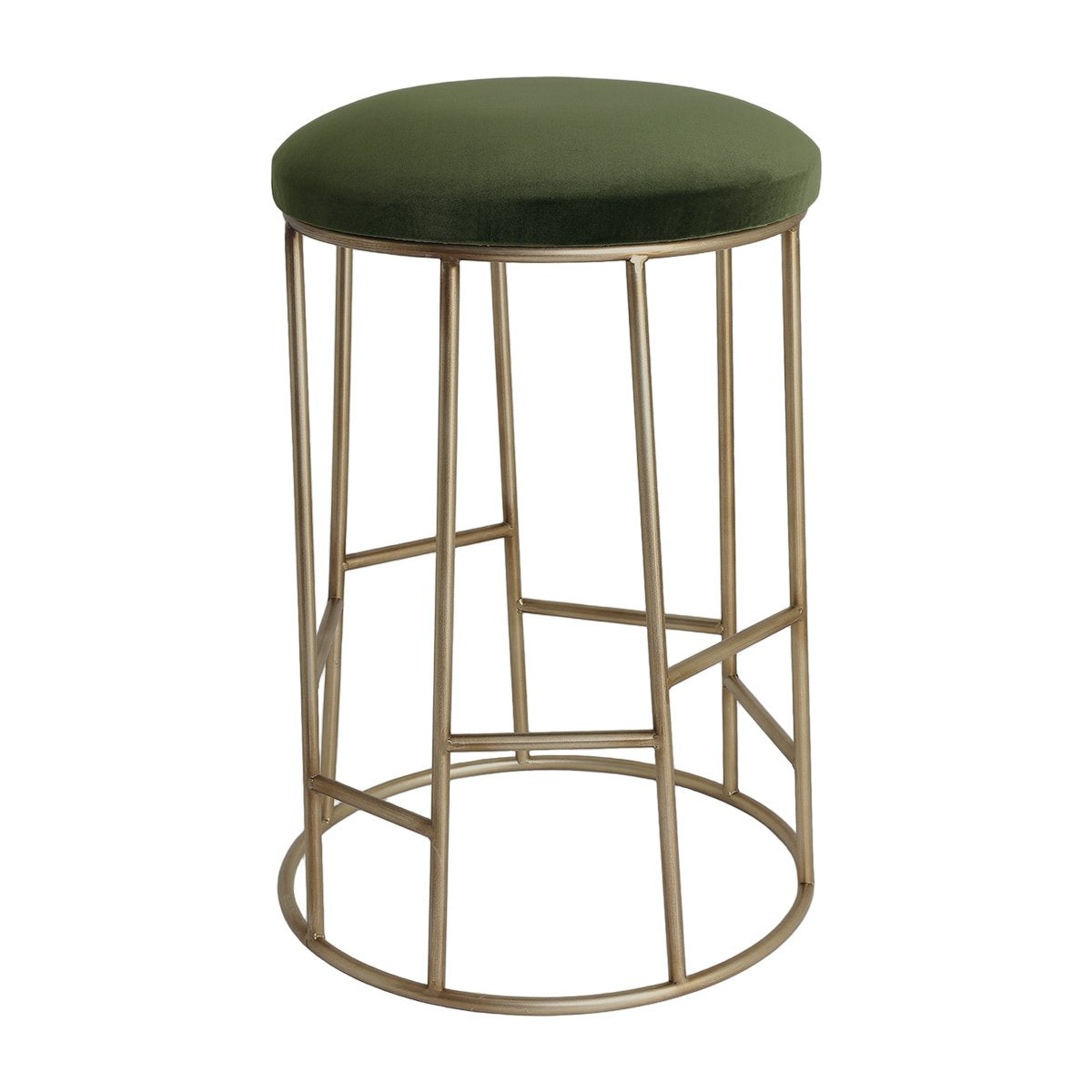 Aiden Gold Steel Kitchen Stool - Moss Velvet - OUTLET NSW