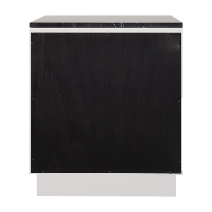 Benedict White Oak Bedside Table - Black Marble