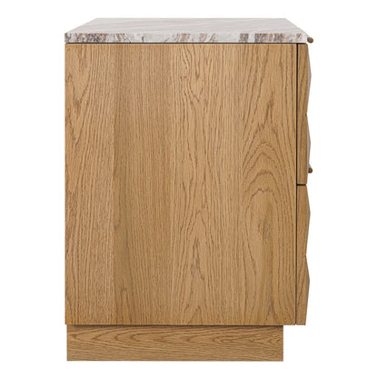 Benedict Natural Oak Bedside Table - River Brown Marble
