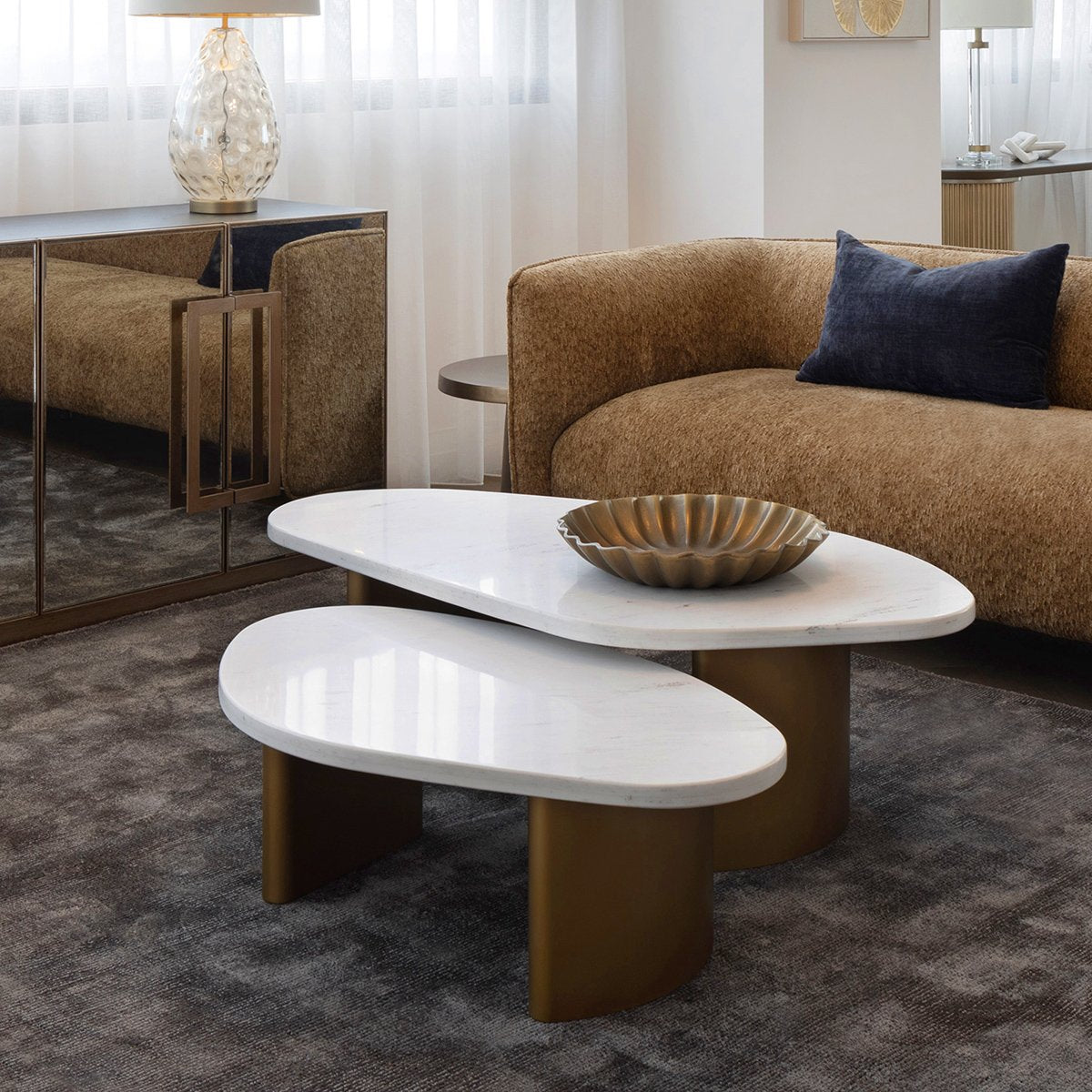 Solstice White Marble Coffee Table - Large Antique Gold