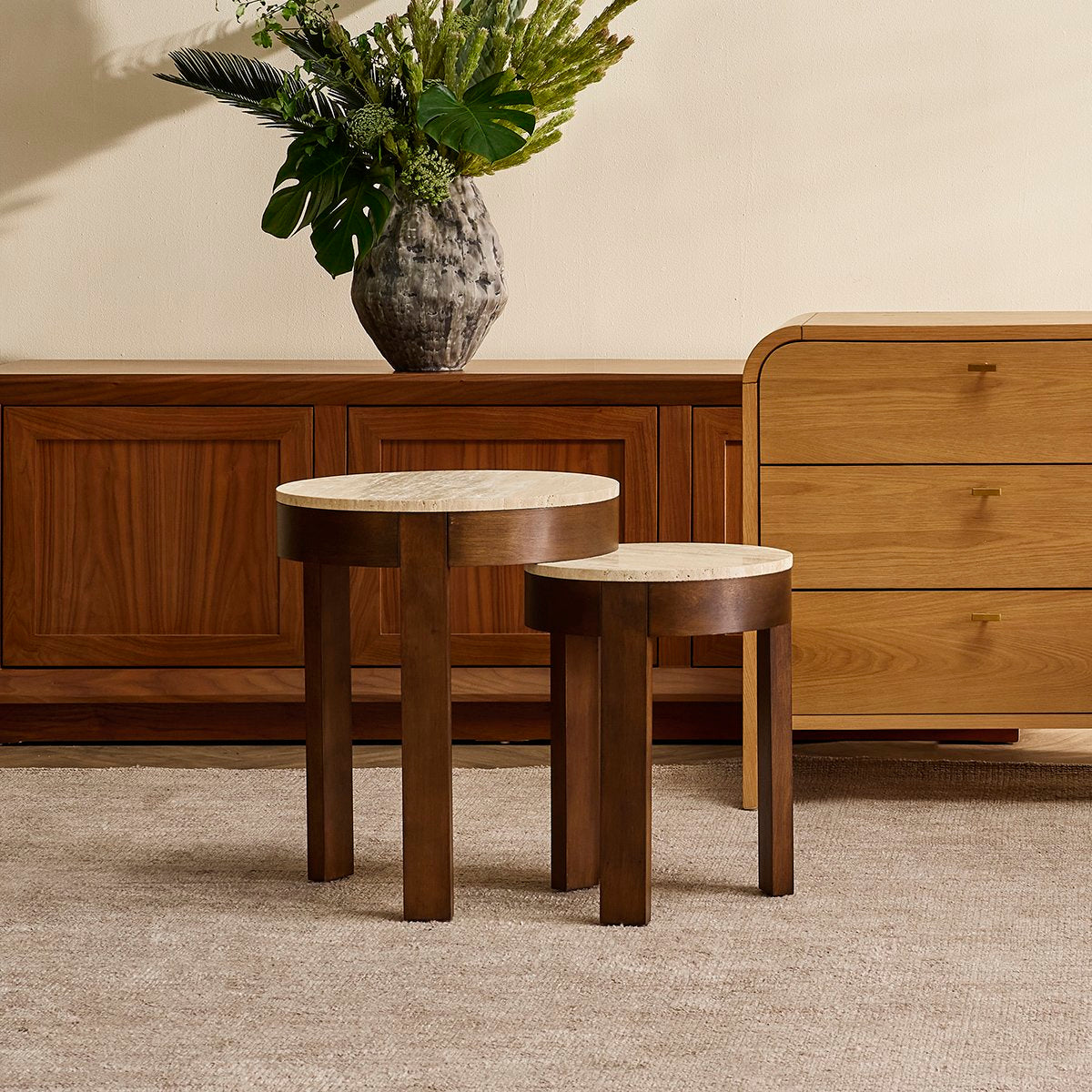 Oliver Travertine Side Table - Large Brown