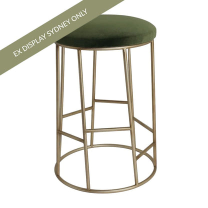 Aiden Gold Steel Kitchen Stool - Moss Velvet - OUTLET NSW