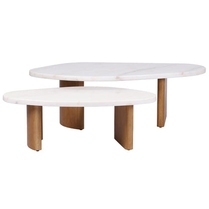 Solstice Ivory Cloud Marble Coffee Tables Set of 2 - Oak