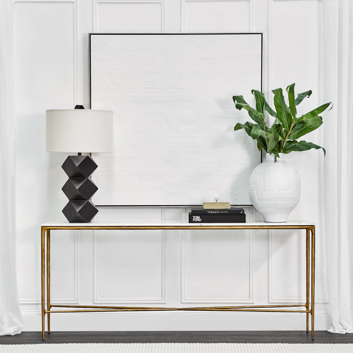 Heston 180cm Marble Console Table -  Brass
