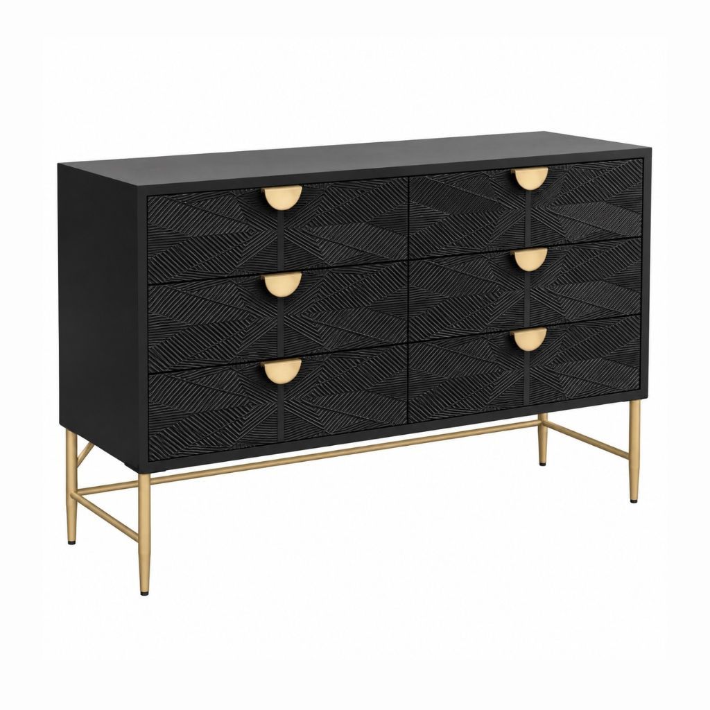 Beatrice 160cm 6 Drawer Chest - Black - OUTLET NSW