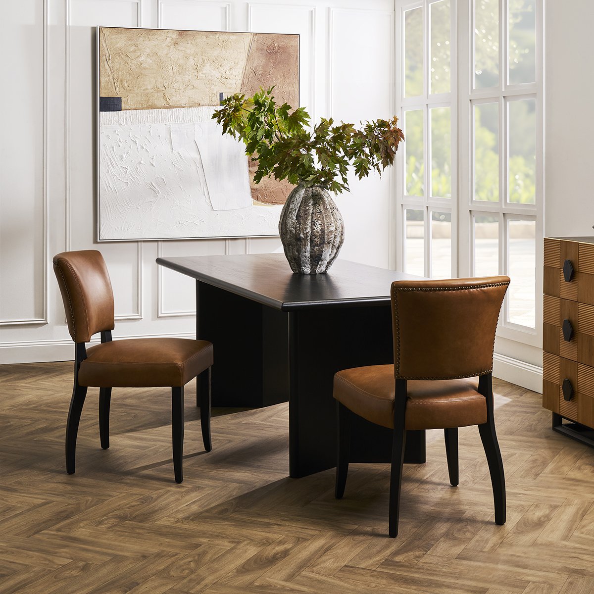 Noah Dining Chair Set of 2 - Tan Leather ** Offline pending re-order