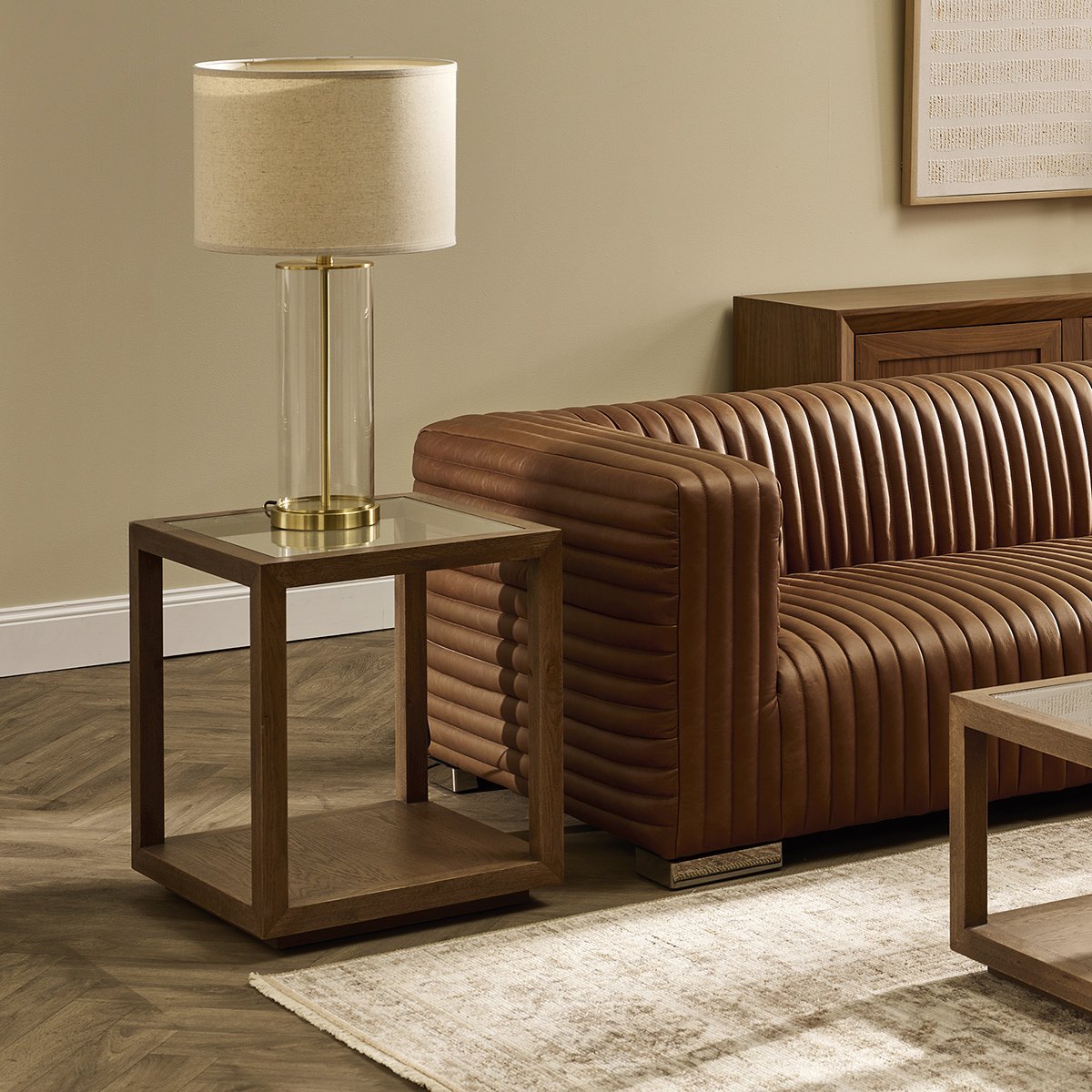 Left Bank Table Lamp - Brass w Natural Shade