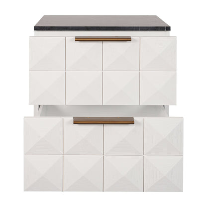 Benedict White Oak Bedside Table - Black Marble