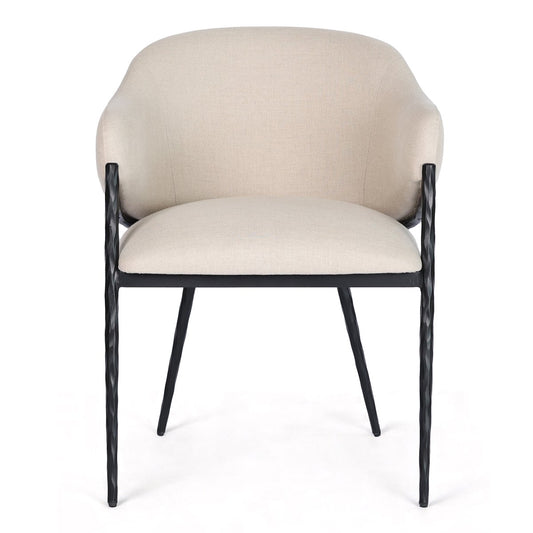 Heston Black Dining Chair with Arms - Natural Linen