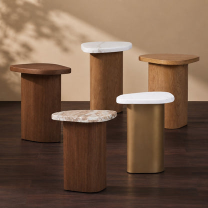Solstice Ivory Cloud Marble Side Table - Oak