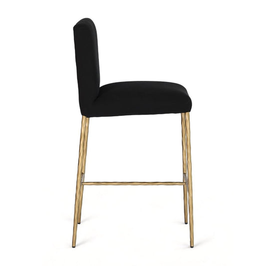 Heston Brass Kitchen Stool with Back - Black Linen