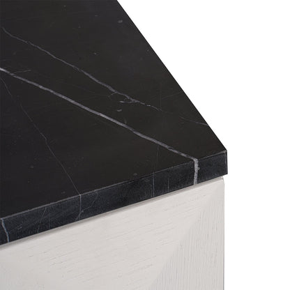 Benedict White Oak Bedside Table - Black Marble