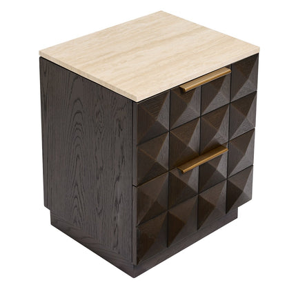 Benedict Smoked Oak Bedside Table - Travertine