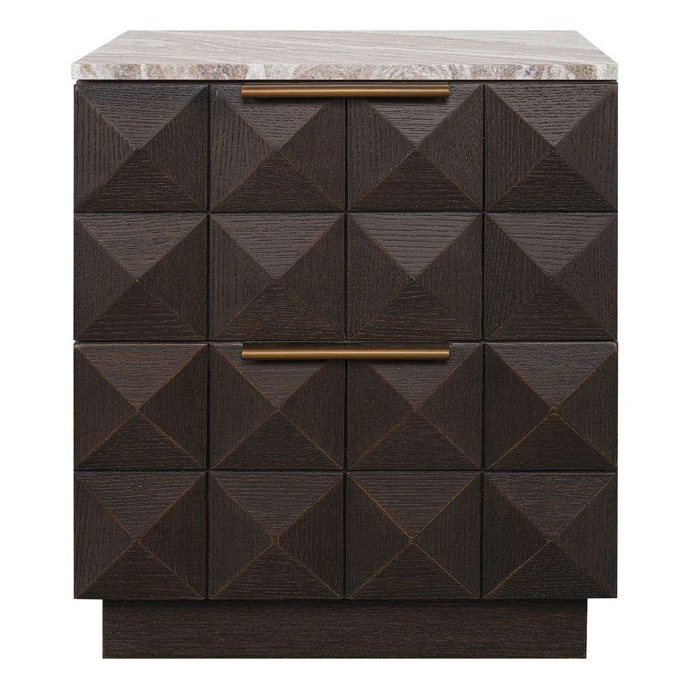 Benedict 53x62.5cm Smoked Oak Bedside Table - River Brown Marble