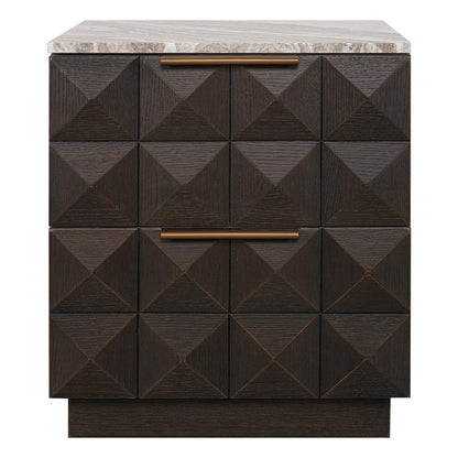 Benedict Smoked Oak Bedside Table - River Brown Marble