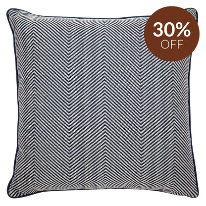Candace Square Feather Cushion - Chevron Blue Linen