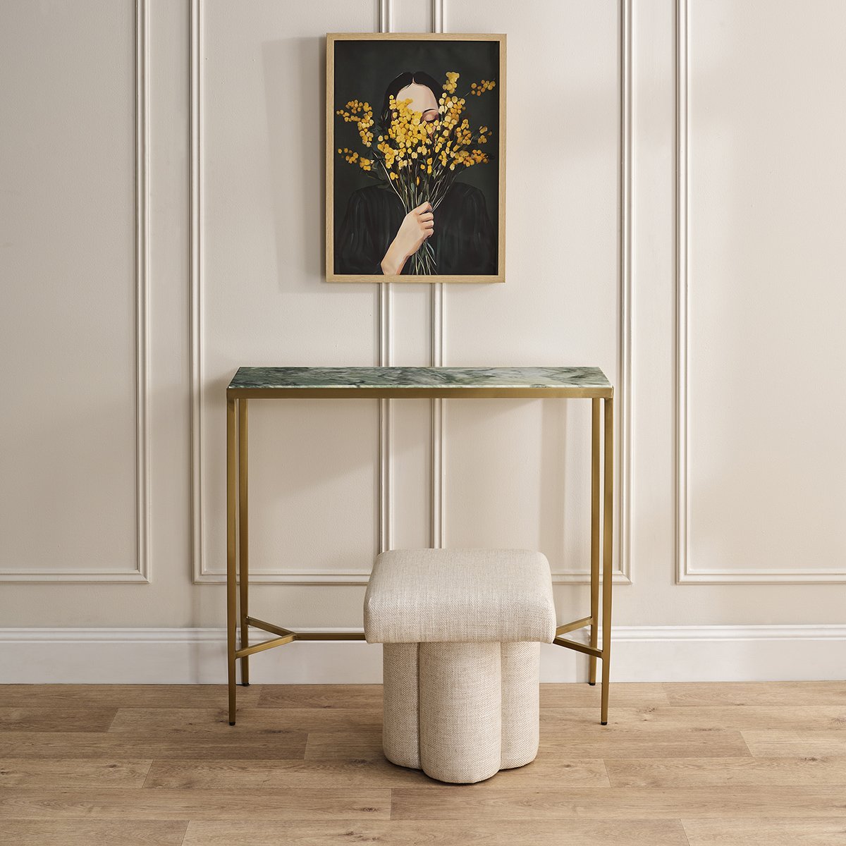 Chloe Dusty Jade Marble Console Table - Small Gold