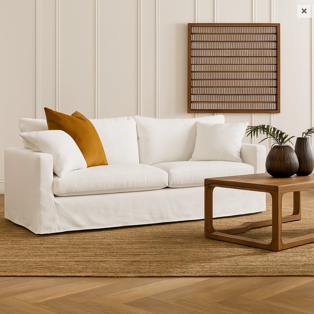 Bungalow 3 Seater Slip Cover Sofa - White Cotton - OUTLET NSW