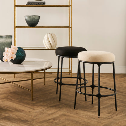 Heston Black Kitchen Stool - Natural Linen