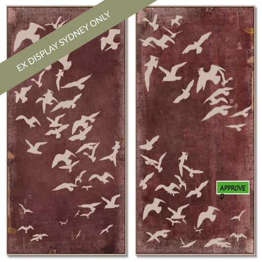 Migration Set of Two Oil on Canvas Painting – Maroon - OUTLET NSW