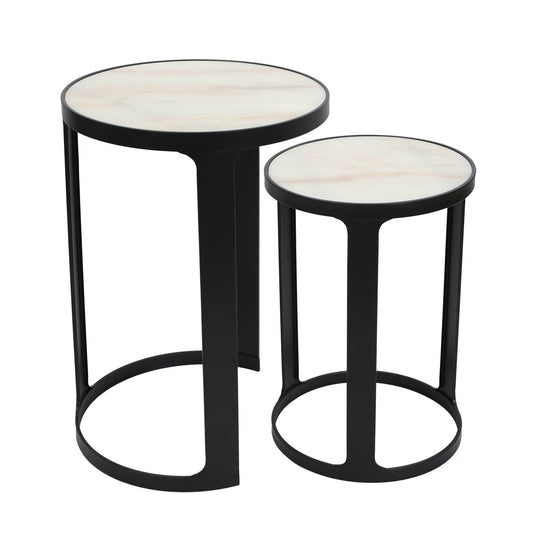 Isabelle Marble Nesting Side Tables - Black - OUTLET NSW