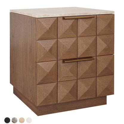 Benedict 53x62.5cm Walnut Bedside Table - Travertine