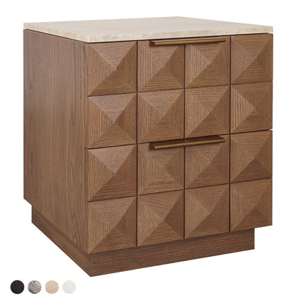 Benedict 53x62.5cm Walnut Bedside Table - Travertine