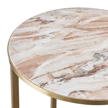 Chloe Pink Marble Side Table - Gold - OUTLET NSW