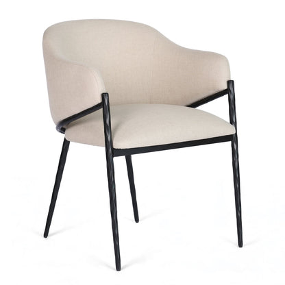 Heston Black Dining Chair with Arms - Natural Linen