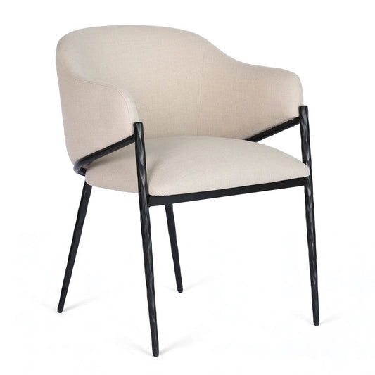 Heston Black Dining Chair with Arms - Natural Linen