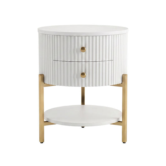 Aimee 45x55cm Round Bedside Table - White