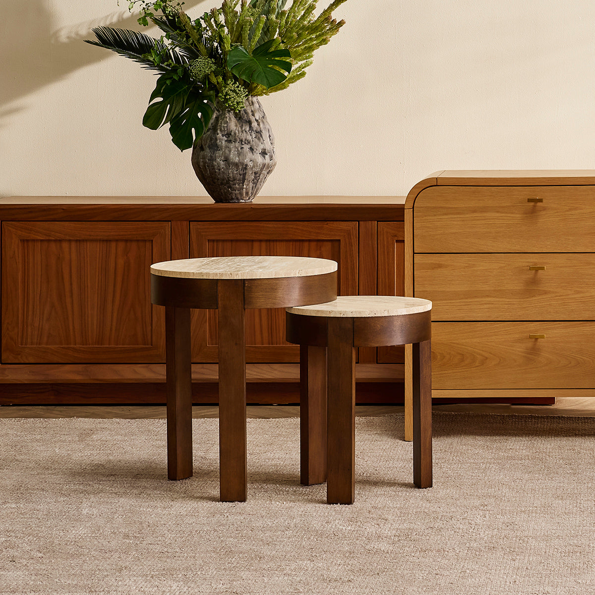 Oliver Travertine Side Table - Small Brown
