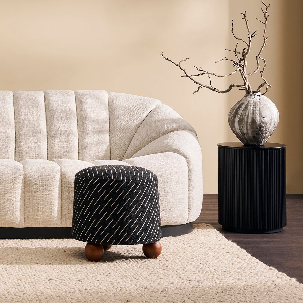 Orta Stool - Black Jacquard