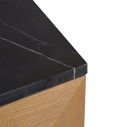 Benedict Natural Oak Bedside Table - Black Marble