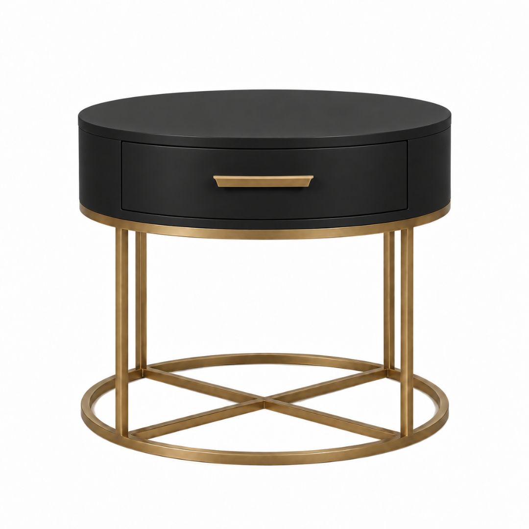 Nessa 45x55cm Round Bedside Table - Black - OUTLET NSW