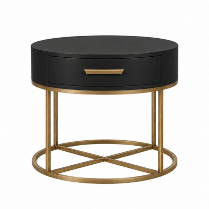 Nessa 45x55cm Round Bedside Table - Black - OUTLET NSW